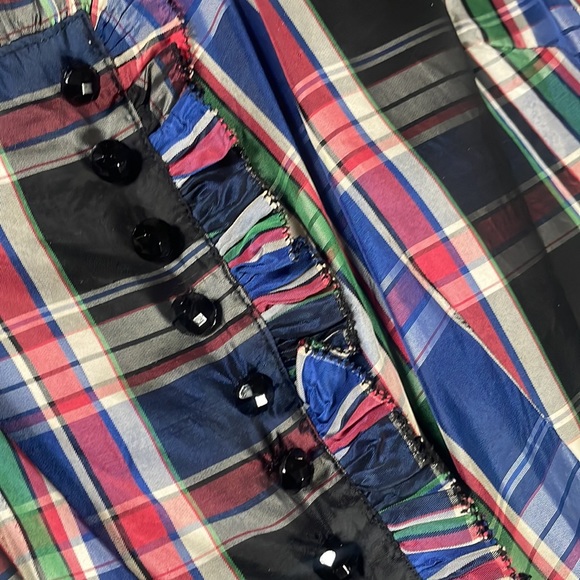 Vintage 1940’s/1950’s Black Plaid Tartan Taffetta Blouse with Ruffles & Buttons - Picture 9 of 14